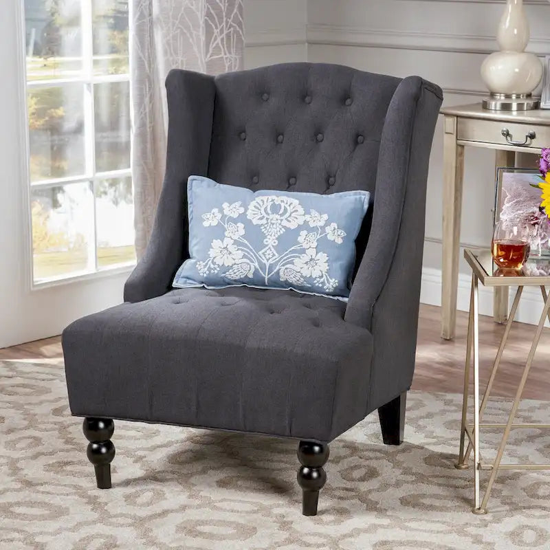 Charcoal 27.5 High Back Upholstered Button Tufted Club Chair