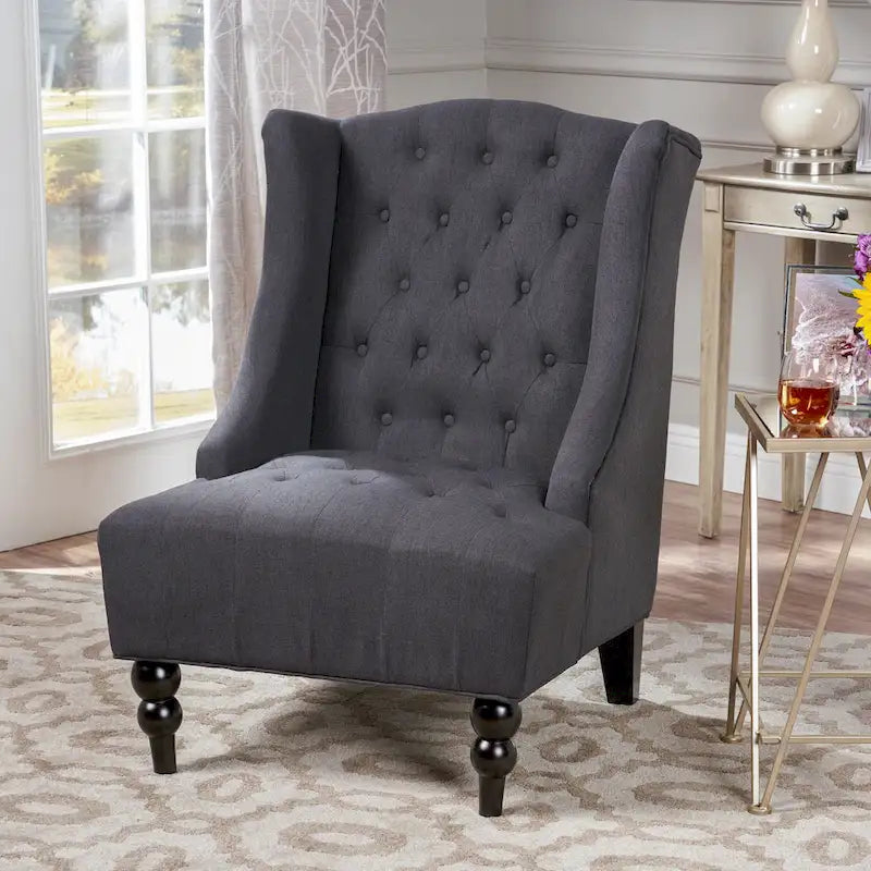 Charcoal 27.5 High Back Upholstered Button Tufted Club Chair