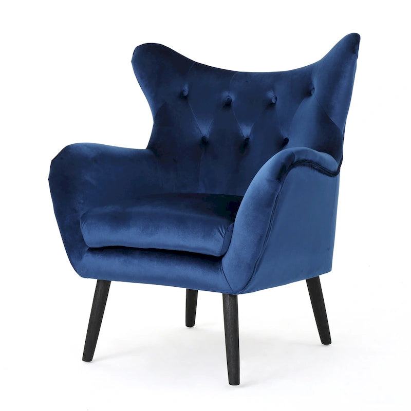 Navy Blue 34.25 Velvet Wingback Arm Chair