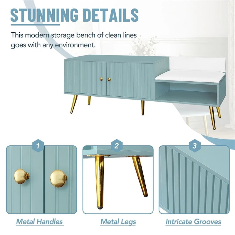 Modern Shoe Storage Bench with Hidden Storage and Upholstered Cushions