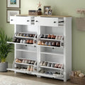 Slim Tipping Bucket Shoe Cabinet Set with 4 Flip Drawers, Wood Grain Pattern Top Shoe Storage Solution with Adjustable Panel