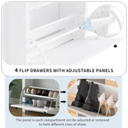 Slim Tipping Bucket Shoe Cabinet Set with 4 Flip Drawers, Wood Grain Pattern Top Shoe Storage Solution with Adjustable Panel