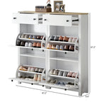 Slim Tipping Bucket Shoe Cabinet Set with 4 Flip Drawers, Wood Grain Pattern Top Shoe Storage Solution with Adjustable Panel