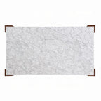 Dining Table, 72 Inch White Rectangular Faux Marble Top, Brown Wood