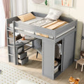 Wood Full Size Loft Bed with Wardrobes and 2-Drawer Desk w/Cabinet