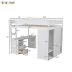 Wood Full Size Loft Bed with Wardrobes and 2-Drawer Desk w/Cabinet
