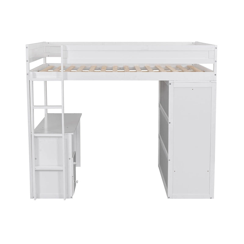 Wood Full Size Loft Bed with Wardrobes and 2-Drawer Desk w/Cabinet