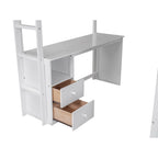 Wood Full Size Loft Bed with Wardrobes and 2-Drawer Desk w/Cabinet