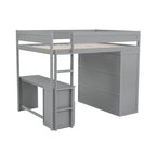 Wood Full Size Loft Bed with Wardrobes and 2-Drawer Desk w/Cabinet