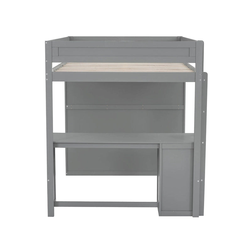Wood Full Size Loft Bed with Wardrobes and 2-Drawer Desk w/Cabinet