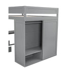 Wood Full Size Loft Bed with Wardrobes and 2-Drawer Desk w/Cabinet