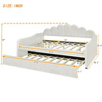 Full Size Daybed Upholstery Frame Sofa Bed with Shell-shape Backrest & Pull-out Trundle, Velvet Sleeper Sofa Bed for Living Room