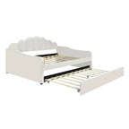 Full Size Daybed Upholstery Frame Sofa Bed with Shell-shape Backrest & Pull-out Trundle, Velvet Sleeper Sofa Bed for Living Room