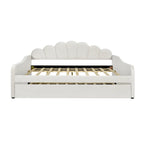 Full Size Daybed Upholstery Frame Sofa Bed with Shell-shape Backrest & Pull-out Trundle, Velvet Sleeper Sofa Bed for Living Room