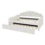 Full Size Daybed Upholstery Frame Sofa Bed with Shell-shape Backrest & Pull-out Trundle, Velvet Sleeper Sofa Bed for Living Room