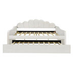 Full Size Daybed Upholstery Frame Sofa Bed with Shell-shape Backrest & Pull-out Trundle, Velvet Sleeper Sofa Bed for Living Room