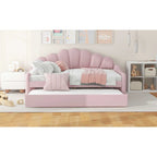 Full Size Daybed Upholstery Frame Sofa Bed with Shell-shape Backrest & Pull-out Trundle, Velvet Sleeper Sofa Bed for Living Room