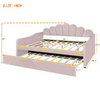 Full Size Daybed Upholstery Frame Sofa Bed with Shell-shape Backrest & Pull-out Trundle, Velvet Sleeper Sofa Bed for Living Room