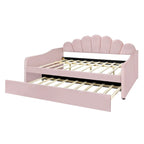 Full Size Daybed Upholstery Frame Sofa Bed with Shell-shape Backrest & Pull-out Trundle, Velvet Sleeper Sofa Bed for Living Room