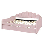 Full Size Daybed Upholstery Frame Sofa Bed with Shell-shape Backrest & Pull-out Trundle, Velvet Sleeper Sofa Bed for Living Room
