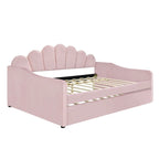 Full Size Daybed Upholstery Frame Sofa Bed with Shell-shape Backrest & Pull-out Trundle, Velvet Sleeper Sofa Bed for Living Room