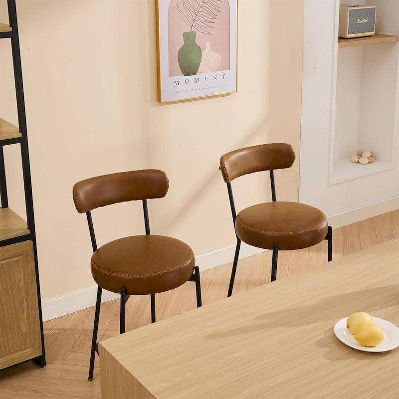 27 Modern Counter Stools Set of 2, Leather Bar Stools with Back & Pedals & Metal Legs