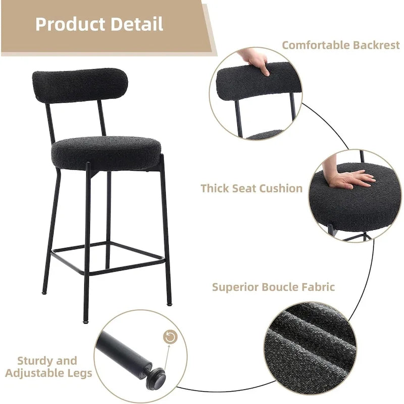 27 Modern Counter Stools Set of 2, Leather Bar Stools with Back & Pedals & Metal Legs