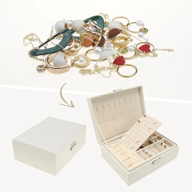 Schmuckkästchen 2 Etagen für Mädchen und Frauen als Geburtstagsgeschenk, Schmuck-Organizer aus PU-Leder mit Schublade, herausnehmbares Schmucktablett