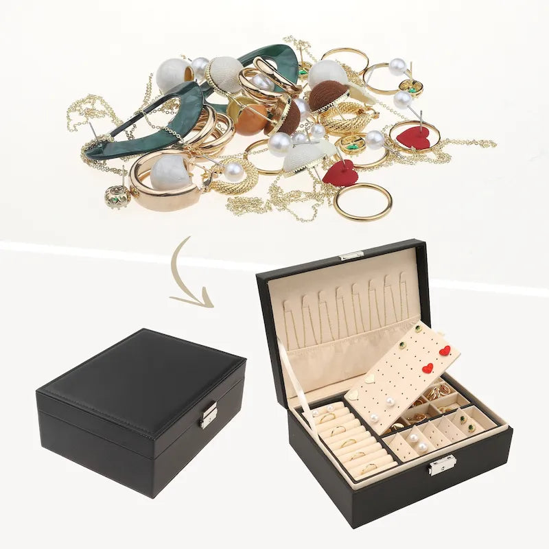 Schmuckkästchen 2 Etagen für Mädchen und Frauen als Geburtstagsgeschenk, Schmuck-Organizer aus PU-Leder mit Schublade, herausnehmbares Schmucktablett