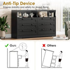 55 Wide Dresser, Wooden 6 Drawer Dresser with Led Light, Wood Dresser with Large Capacity Storage