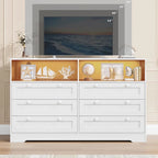 55 Wide Dresser, Wooden 6 Drawer Dresser with Led Light, Wood Dresser with Large Capacity Storage
