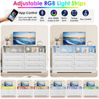 55 Wide Dresser, Wooden 6 Drawer Dresser with Led Light, Wood Dresser with Large Capacity Storage