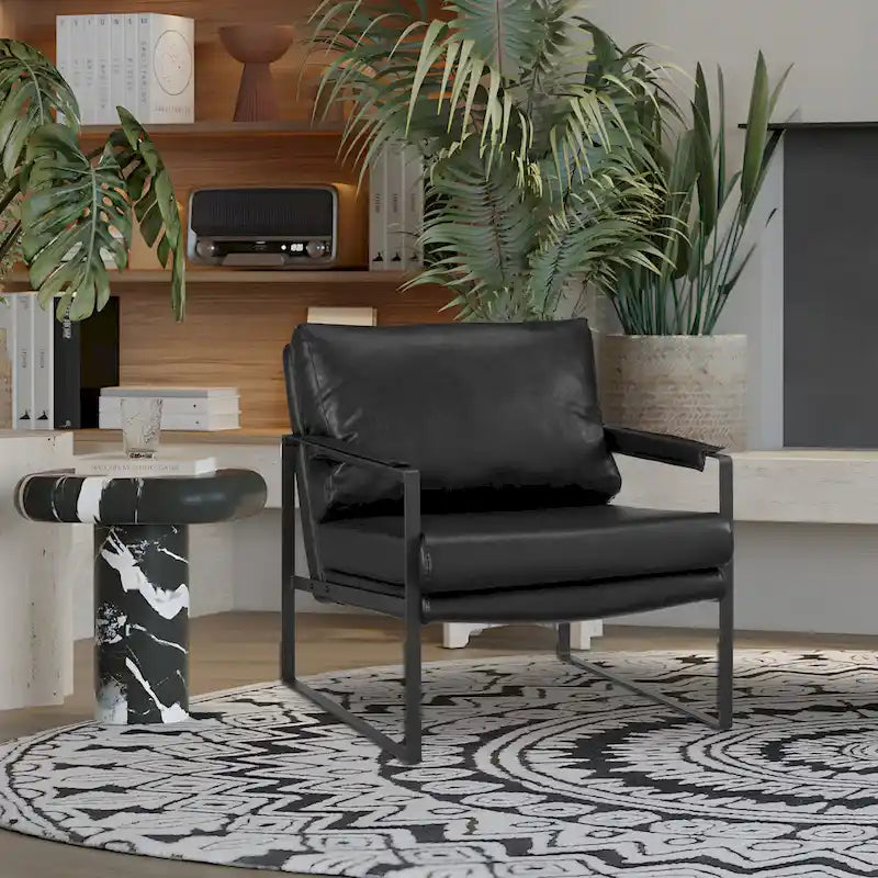 Modern PU Leather Upholstered Arm Chair with Steel Frame