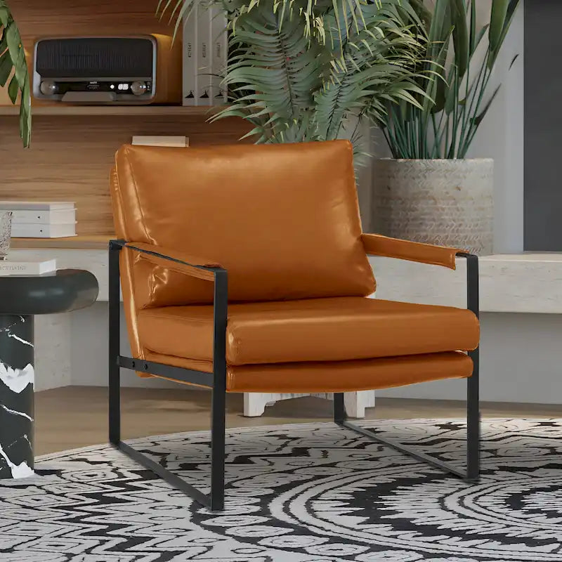 Modern PU Leather Upholstered Arm Chair with Steel Frame