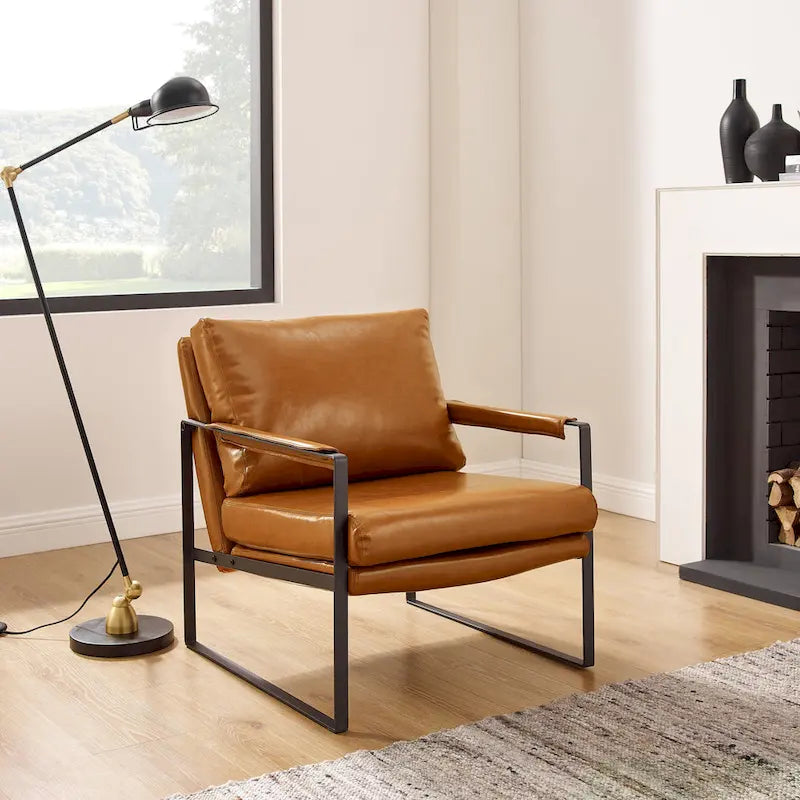Modern PU Leather Upholstered Arm Chair with Steel Frame