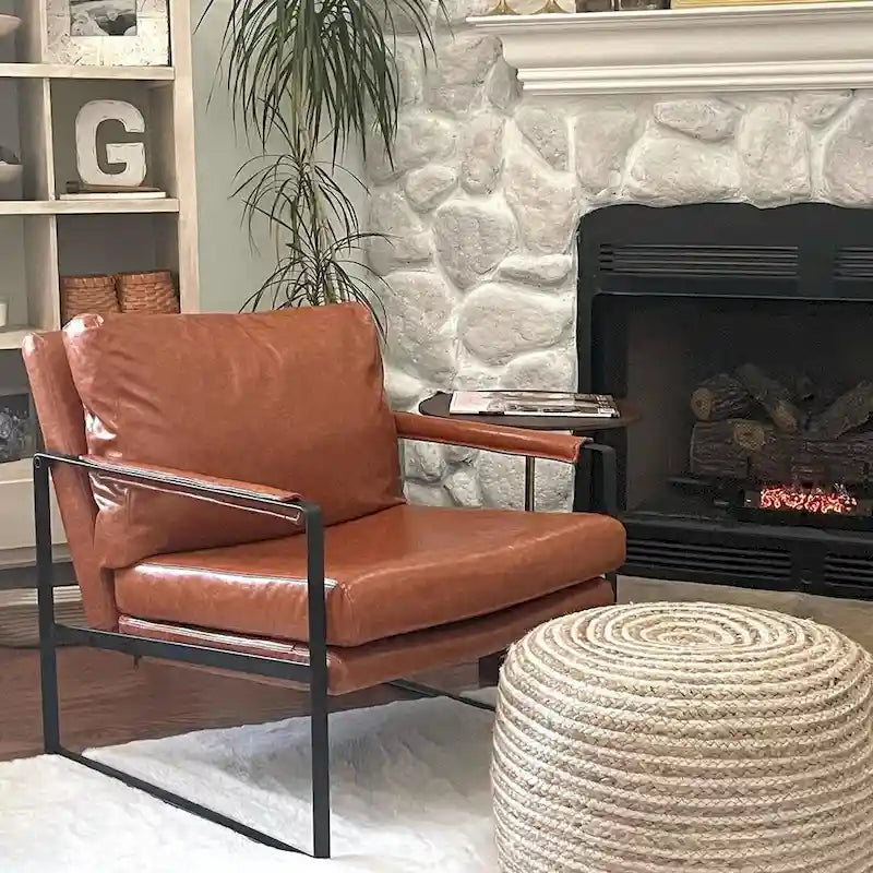 Modern PU Leather Upholstered Arm Chair with Steel Frame