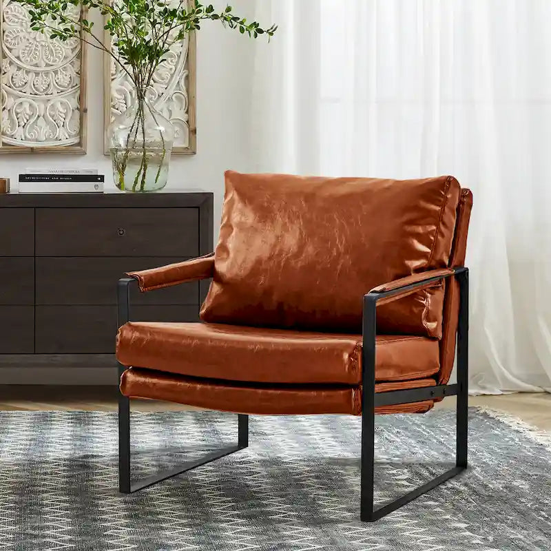 Modern PU Leather Upholstered Arm Chair with Steel Frame