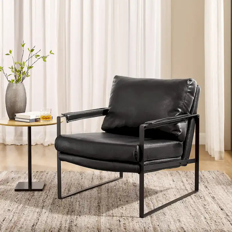Modern PU Leather Upholstered Arm Chair with Steel Frame