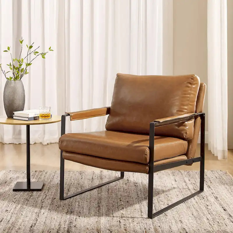Modern PU Leather Upholstered Arm Chair with Steel Frame