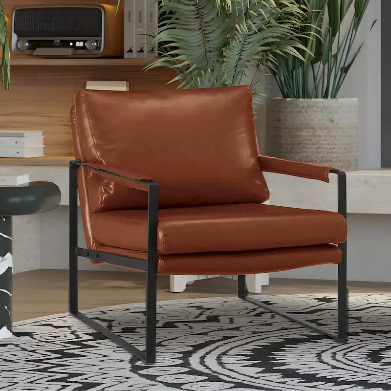 Modern PU Leather Upholstered Arm Chair with Steel Frame