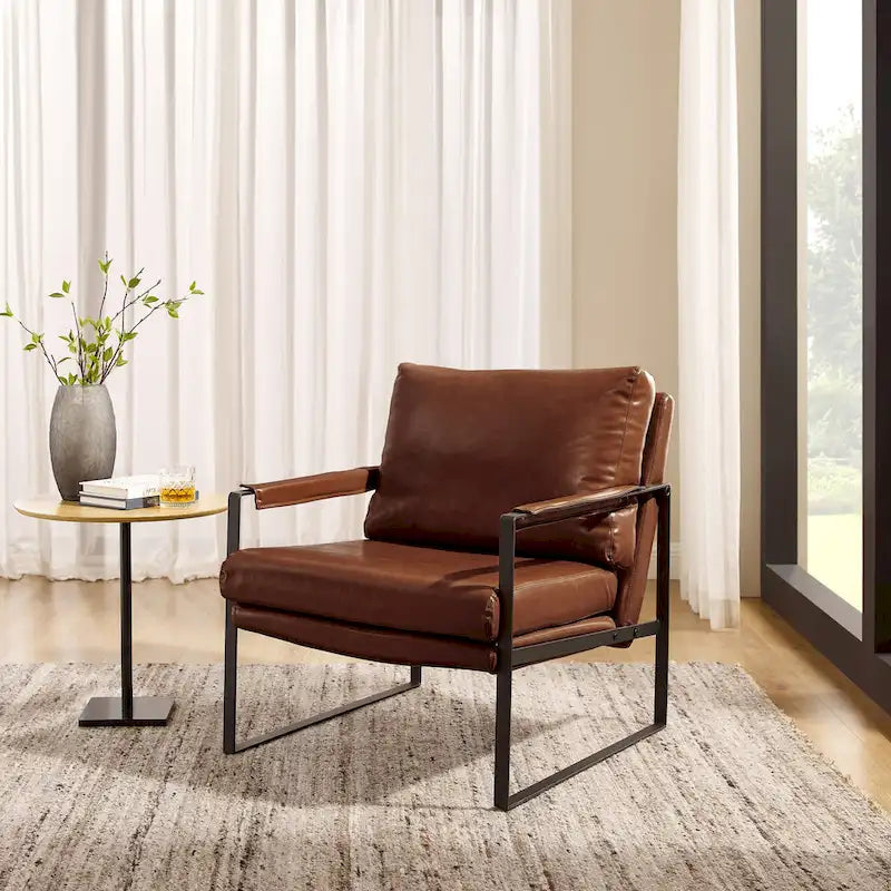 Modern PU Leather Upholstered Arm Chair with Steel Frame