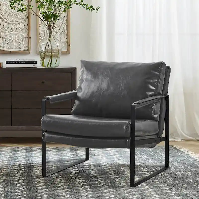 Modern PU Leather Upholstered Arm Chair with Steel Frame