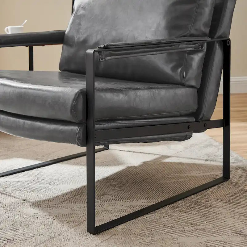 Modern PU Leather Upholstered Arm Chair with Steel Frame