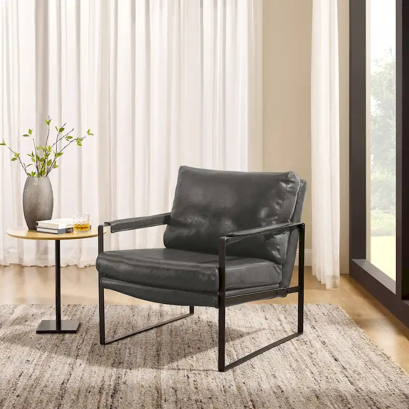 Modern PU Leather Upholstered Arm Chair with Steel Frame