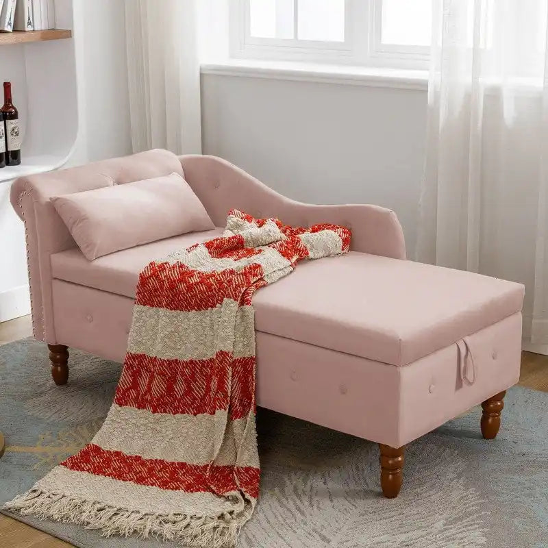 Chaiselongue für Innenräume, Samt-Loungesessel für Schlafzimmer mit Stauraum und Kissen, moderne gepolsterte Chaiselongue mit gerollter Armlehne