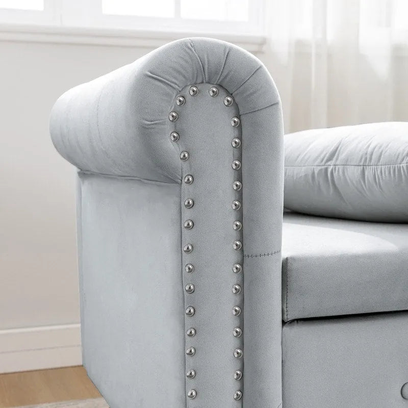Chaise Lounge Indoor,Velvet Lounge Chair for Bedroom with Storage & Pillow,Modern Upholstered Rolled Arm Chase Lounge