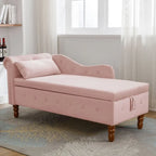 Chaise Lounge Indoor,Velvet Lounge Chair for Bedroom with Storage & Pillow,Modern Upholstered Rolled Arm Chase Lounge