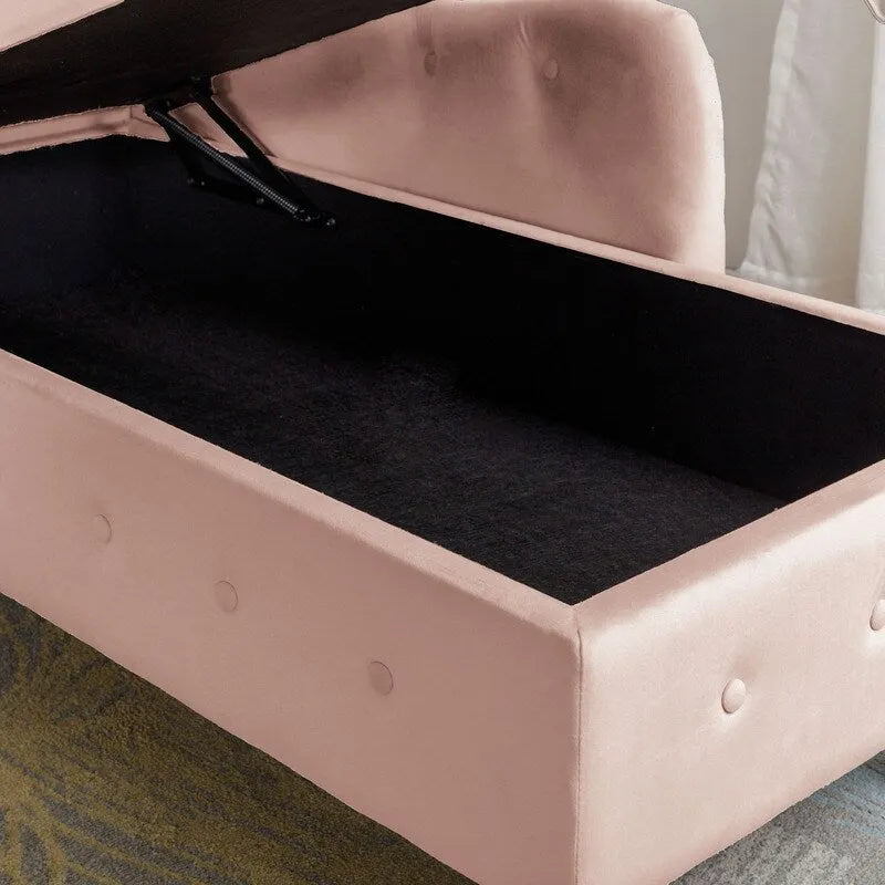 Chaise Lounge Indoor,Velvet Lounge Chair for Bedroom with Storage & Pillow,Modern Upholstered Rolled Arm Chase Lounge
