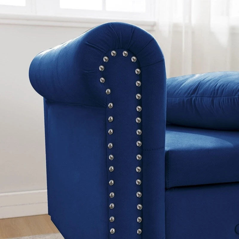 Chaise Lounge Indoor,Velvet Lounge Chair for Bedroom with Storage & Pillow,Modern Upholstered Rolled Arm Chase Lounge