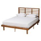Mid-Century Modern Ash Walnut Finished Wood Platform Bed